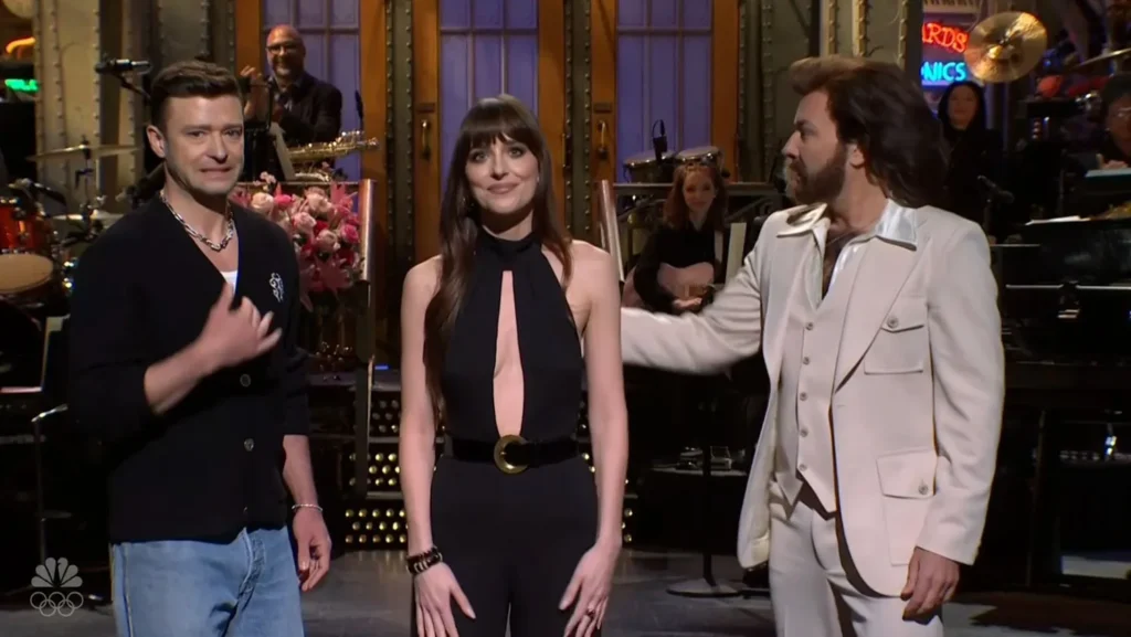 Justin Timberlake & Jimmy Fallon Crash Dakota Johnson’s ‘SNL’ Monologue | Image Credit: deadline.com