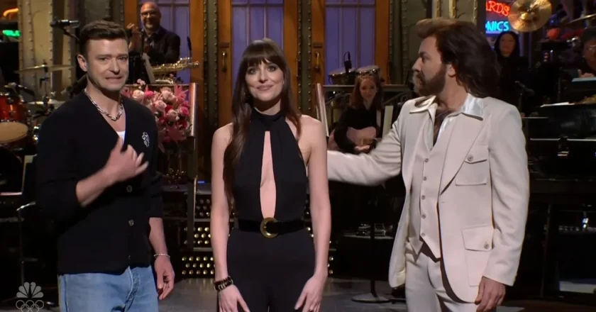 Dakota Johnson Jokes In her “SNL” monologue, she simply doesn’t know how to take “interviews seriously.”