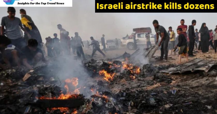 Gaza officials claim that an Israeli airstrike that targeted a tent camp for displaced people killed scores of people